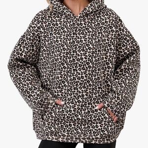 Leopard Print Hoodie size Medium Y2k Streetwear Pullover Sweatshirt - NEW
